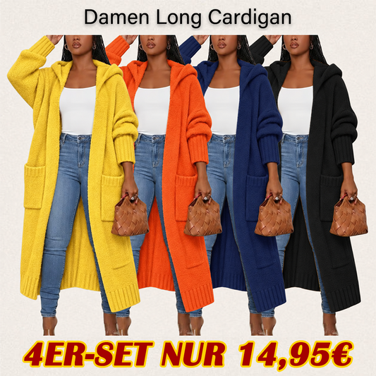 Damen Long Cardigan – mit Kapuze & klassisch offen
