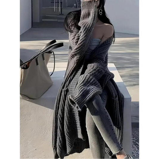 Damen Long Cardigan – mit Kapuze & klassisch offen